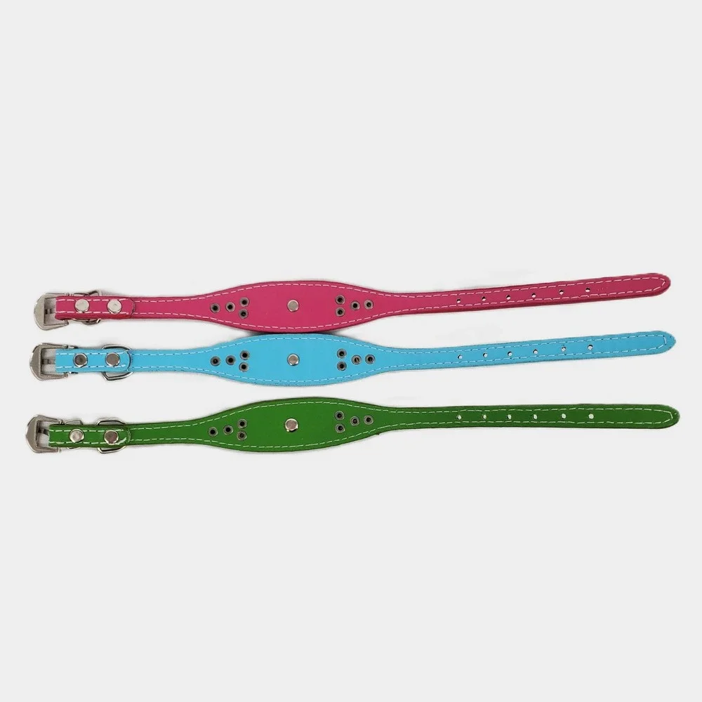 Set of 3 Studded Faux Leather Dog Collars Pink Blue Green Dog Charm Small Medium